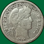 1910 Barber Dime Very Fine VF Coin, Lightly Cleaned #33955