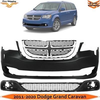 Front Bumper Cover Paintable & Grille Assembly For 2011-2020 Dodge Grand Caravan