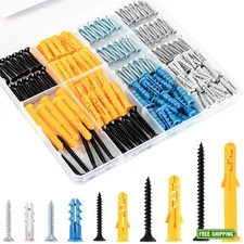 KURUI 160PCS Plastic Drywall Anchors & Screws Kit, 5 Sizes