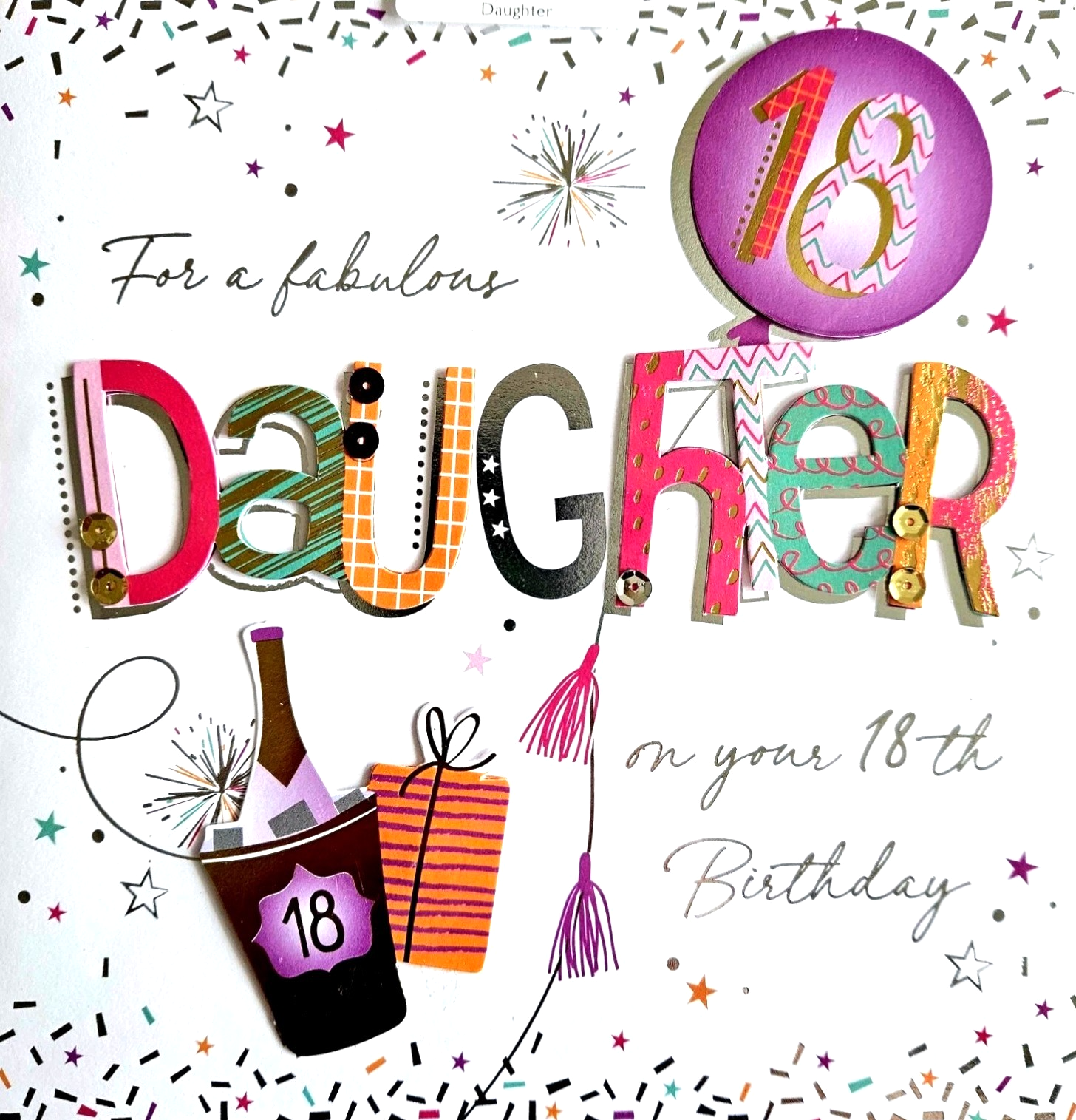 Birthday Card DAUGHTER 18th 18. LARGE hand-finished and foiled card.