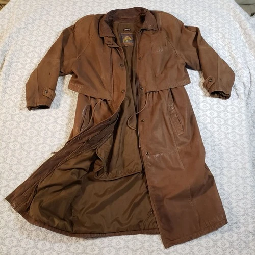 Adventure Bound Coat Mens Large Brown Leather Long Duster Thinsulate Western - product listing photo