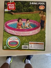 Play Day 3-Ring Inflatable PINK Unicorn Kids Toddler Swimming Pool Outdoor NEW