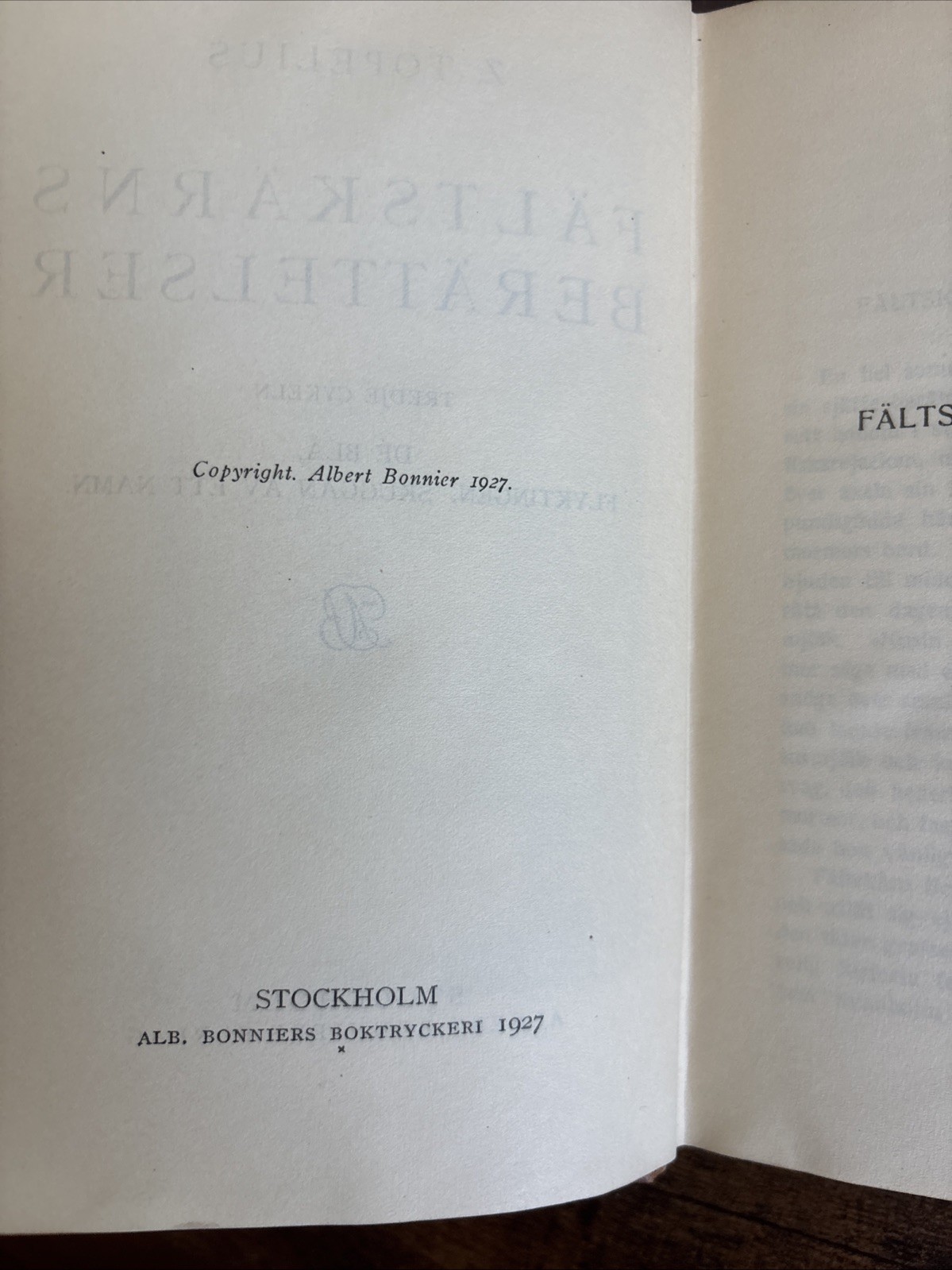 Zacharias Topelius Fältskärns berättelser Del III 1927 Swedish Hardcover