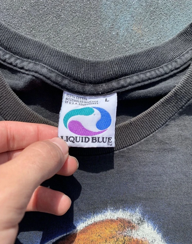 复古液体蓝色芝加哥熊 T 恤 90 年代美国制造黑色罕见 — 第 4/4 张图片