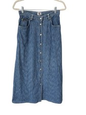 Y2K Vintage Calvin Klein Button Front Maxi Skirt Size 7/8 Blue Denim Retro