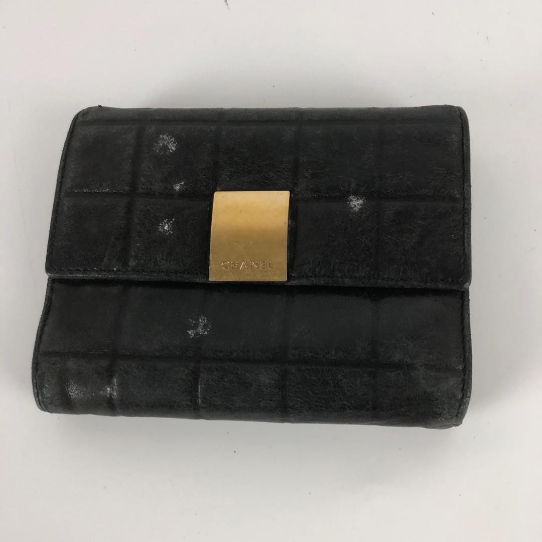 CHANEL Mini Tri-fold Wallet in Black Chocolate Bar Design DP835881