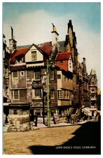 John Knox's House Edinburgh Vintage Postcard Salmon Series Colorful View