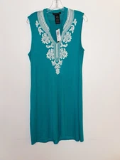 Grace Elements Size XL Sleeveless Shift Dress Embroidered NWT Teal pullover