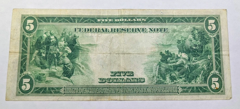 Series 1914 $5 FRN Chicago 7G White/Millon Mid VF Rare Large Type Note Blue Seal - Image 2 of 2