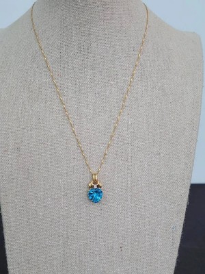 14K Gold Diamon Cut Chain with Heart Blue Topaz Pendent 18'' #Y0165