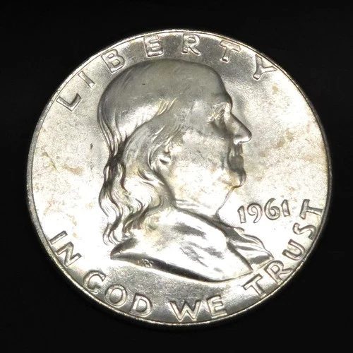 1961-D Franklin Half Dollar 90% Silver Uncirculated Brilliant Luster High Grade