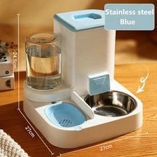 Pet Feeder Food and Water Dispenser, Automatic, Small Animal, 2-in-1 (Blue)