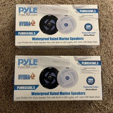 2 Pyle Low Profile Slim Style Waterproof Rated marine Speakers, 4", Black, PAIR