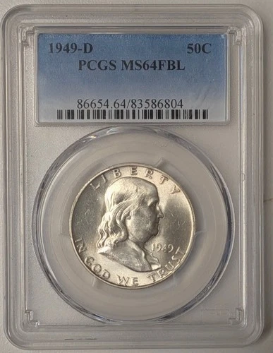 1949 D Franklin Silver Half Dollar  PCGS MS 64FBL  - A280