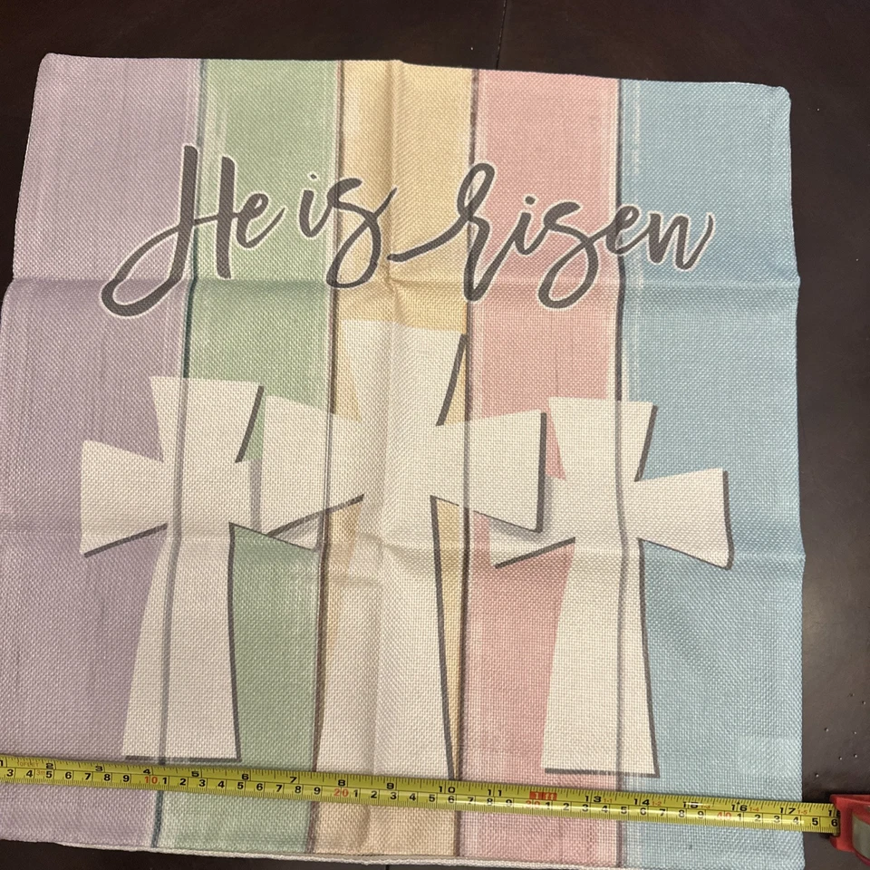 New In Open Package Rustic He Is Risen Easter Cross Spring Pillow Case - Image 2 of 4