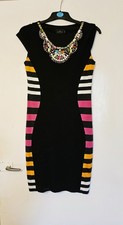 Ariana pretty  black multi bodycon  Lined dress Size 2 UK S