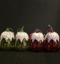 4 Gumdrop Candy Christmas Ornaments Medium Translucent Red  Green Sugared Icing