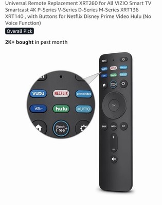 XRT260 Wireless Remote Control Replacement for Vizio P/V-Series XRT136 XRT140