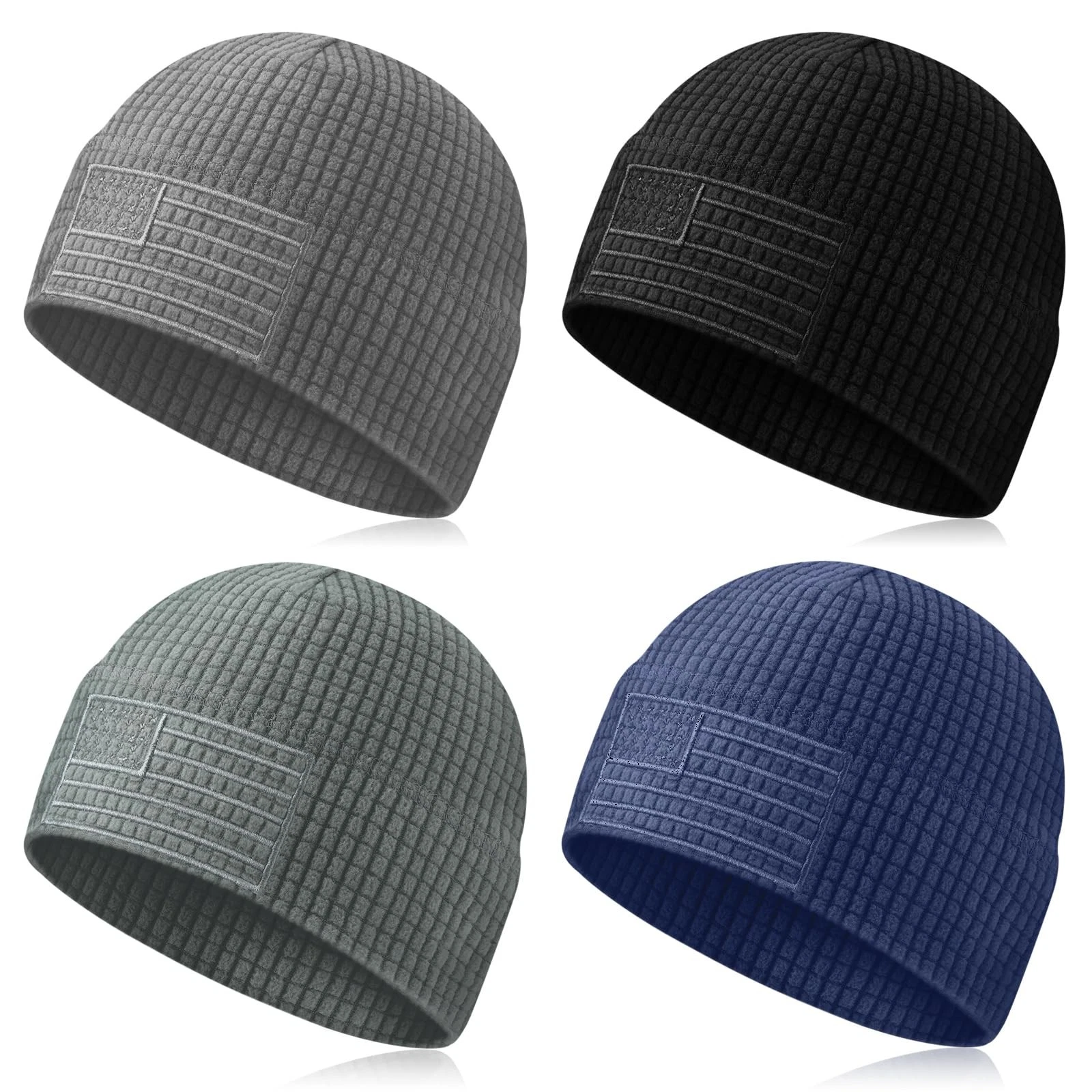 4 Pcs Grid Fleece Beanie for Men Watch Cap Waffle Tactical Army Military Tact...