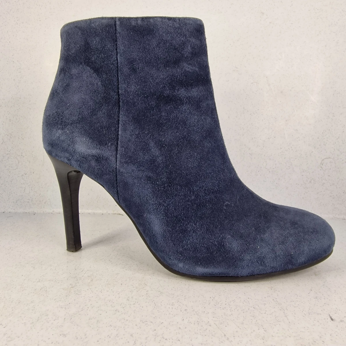 Marks Spencer Boots Autograph Suede Leather Ankle Blue High Heel Zip UK3 EUR36