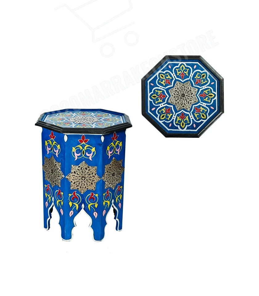 Moroccan hand-painted side table with Moorish designs,furniture living room Home - Image 2 of 4