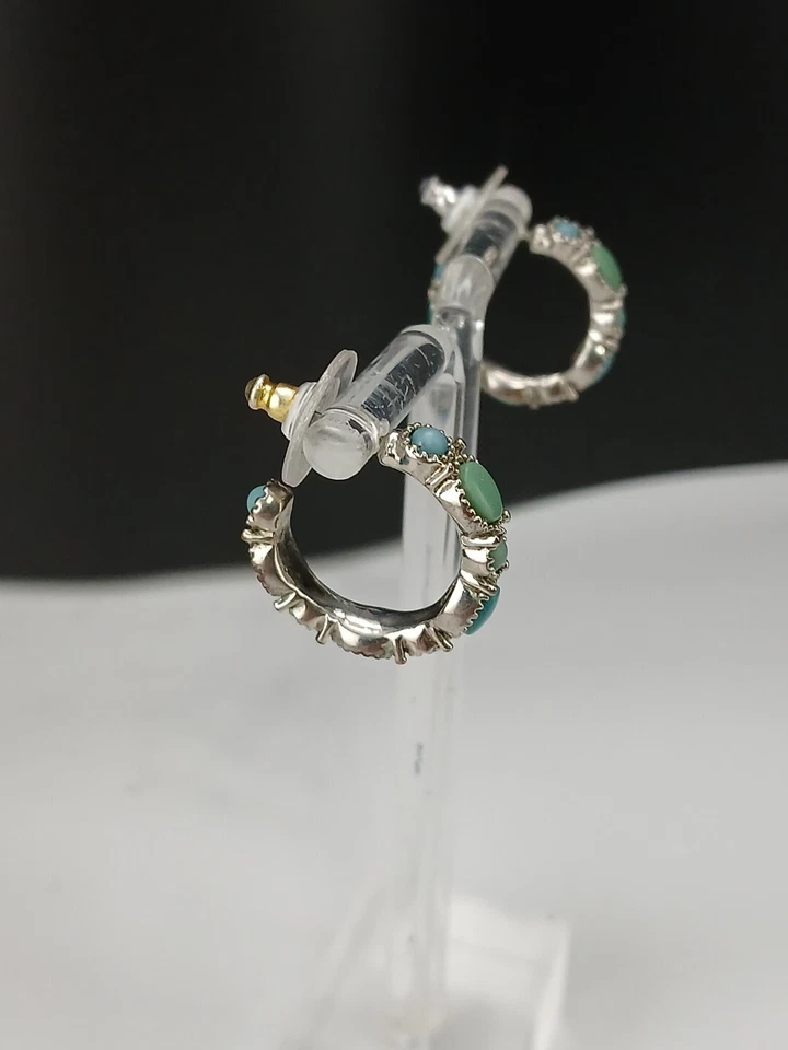 Ralph Lauren Silvertone Azul y Verde Imitación Turquesa Piedras Post Aro Pendientes Foto 3 de 4