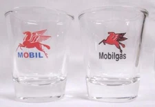 A Charming Set of 2 Mobil Gasoline 1 1/2 oz. Shot Glasses