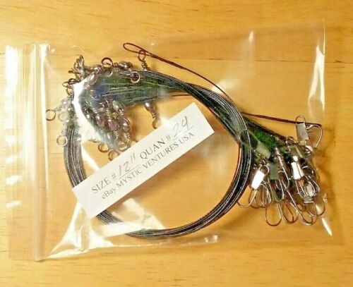 24ct 12" BLACK Steel COATED 7 STRAND BRAIDED Fishing Leaders Snaplock 30lb - Picture 2 of 2