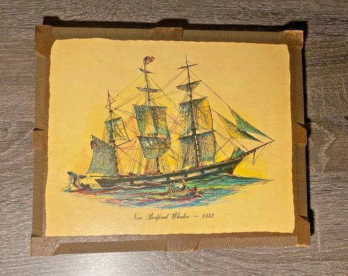 Neu Bedford Walfänger 1842 Maritim Decoupage Mid Century MCM Holzkunst Wandrelief - Bild 1 von 7