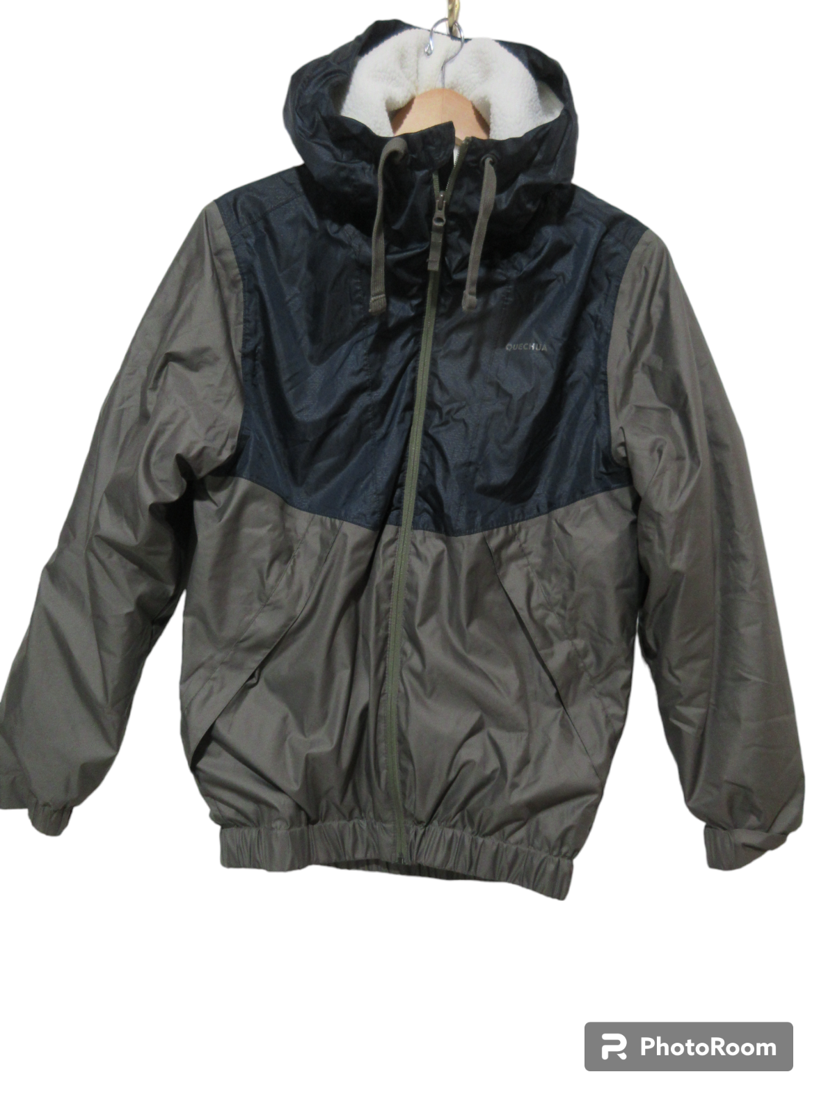 Sz S Decathlon Quechua Mens Jacket Coat Outdoor Fleece Hood 32F Green Full Zip
