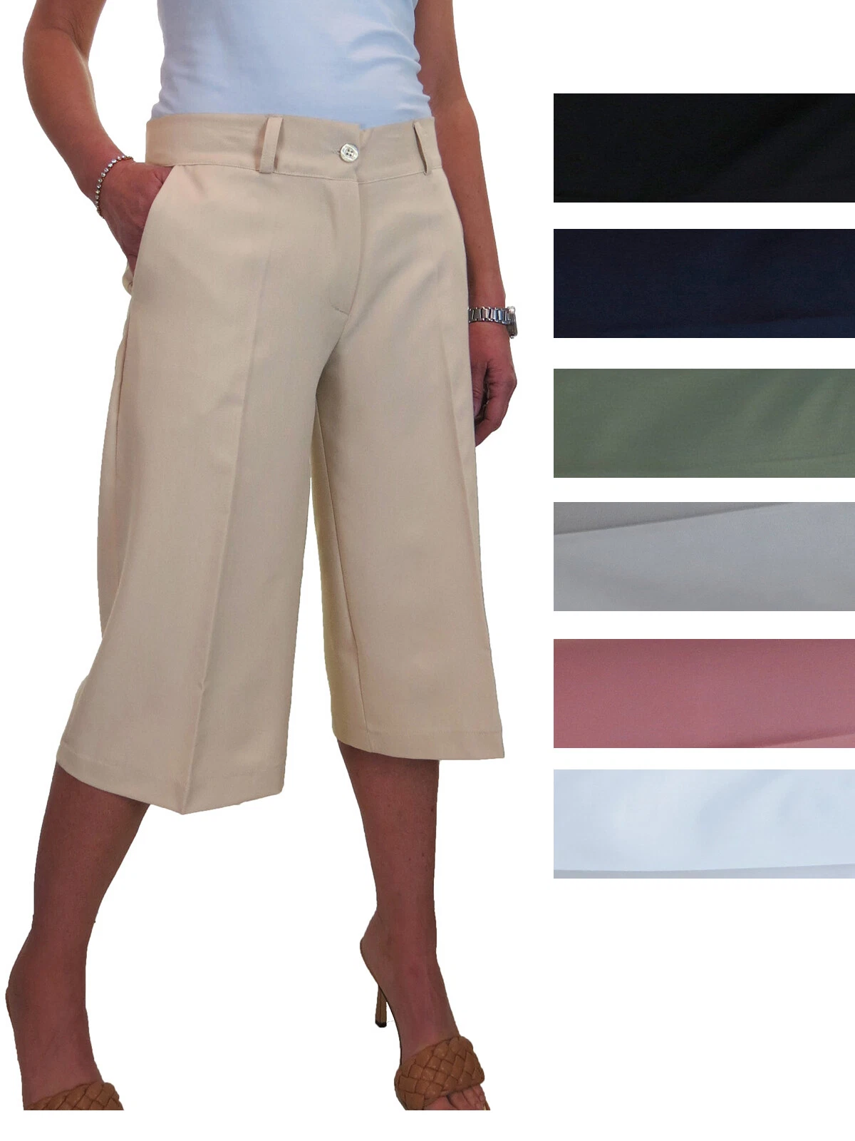 Ladies Smart Culotte Trousers 3/4 Length Soft Cropped Long Tailored Shorts 8-22