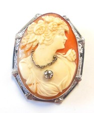 Antique Carved Shell Cameo Pendant with Diamond Habillé in Filigree Frame — listing 5