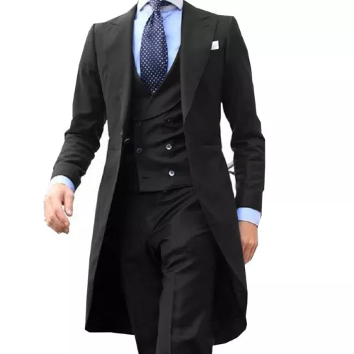 Men Formal Suit Long Blazer Jacket+Vest+Pants 3 Pieces Set New Male Costume - Picture 2 of 27