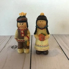 Native American Indian Fall figurines Statues Pair boy girl mini Thanksgiving
