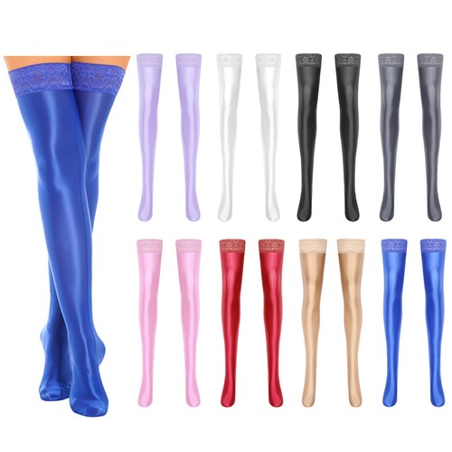 Womens High Stockings 60 Denier Oil Glossy Nylon Hold Up Pantyhose Socks - Picture 5 of 87