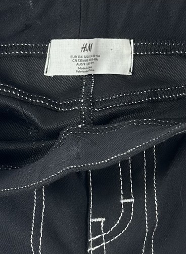 H&M Girls Flare Wide Leg Elastic Waist Pants sz 8 Black White Stitches - Picture 6 of 6