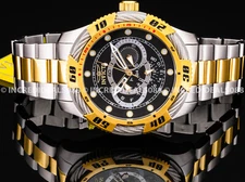 Invicta Men SPEEDWAY BLACK Dial 18Kt GOLD Silver Two Tone Bracelet SS Watch