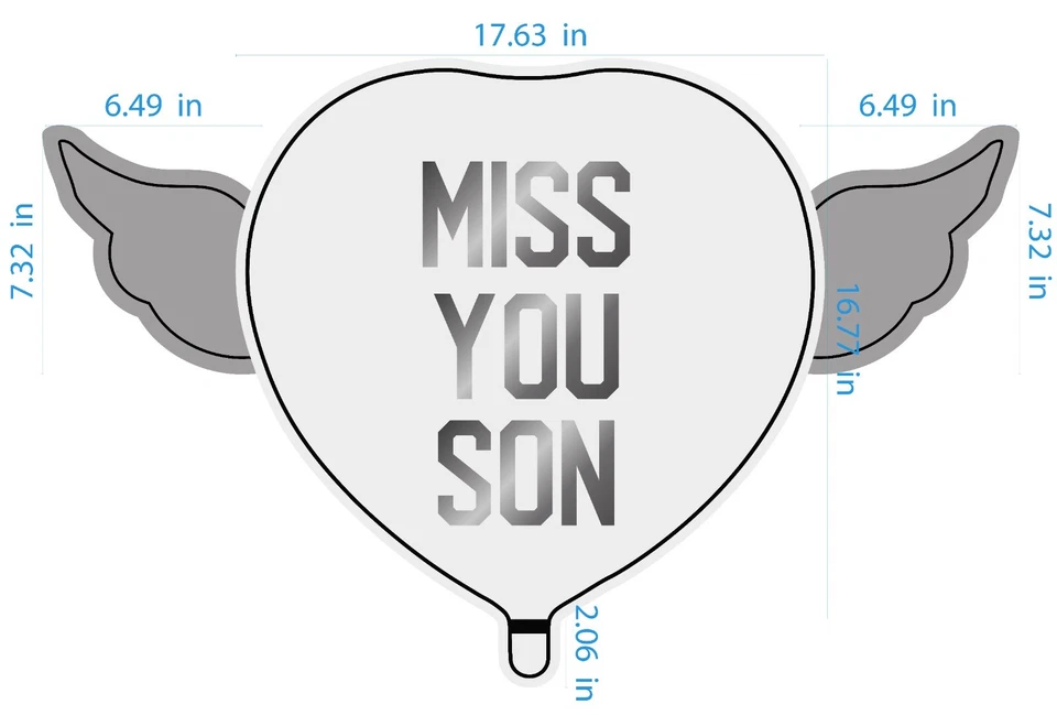 Miss You Son Heavenly 气球心形天使翅膀 (蓝色) — 第 2/4 张图片
