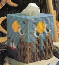 BY-THE-SEA BOUTIQUE SEAGULL TISSUE COVER PLASTIC CANVAS PATTERN INSTRUCTIONS