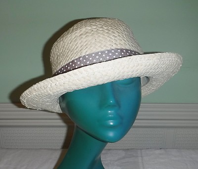 COOLER SCHICKER VINTAGE 20ER JAHRE STIL BOWLER WEICH LEICHT STROHHUT TUAPE GEPUNKTETES BAND