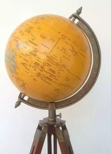 World globe 8 inch wooden triod stand table world globe desktop vintage antique - 第 3/6 張圖片