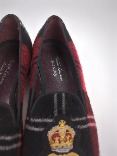 NEW RALPH LAUREN PURPLE LABEL Men Sz US 8D Colton Holiday Red Wool Plaid Slipper - Picture 3 of 10