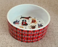 PPD  TWO CAN ART DOGS IN SCARVES PORCELAIN BOWL DISH