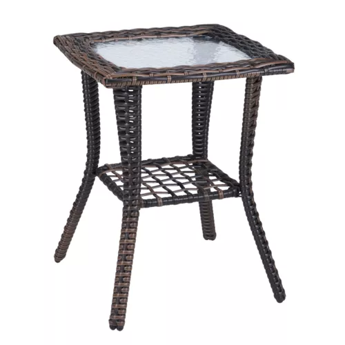 Outdoor Wicker Side Table,Rattan End Table with Glass Top,Patio Coffee Bistro US - Picture 2 of 9
