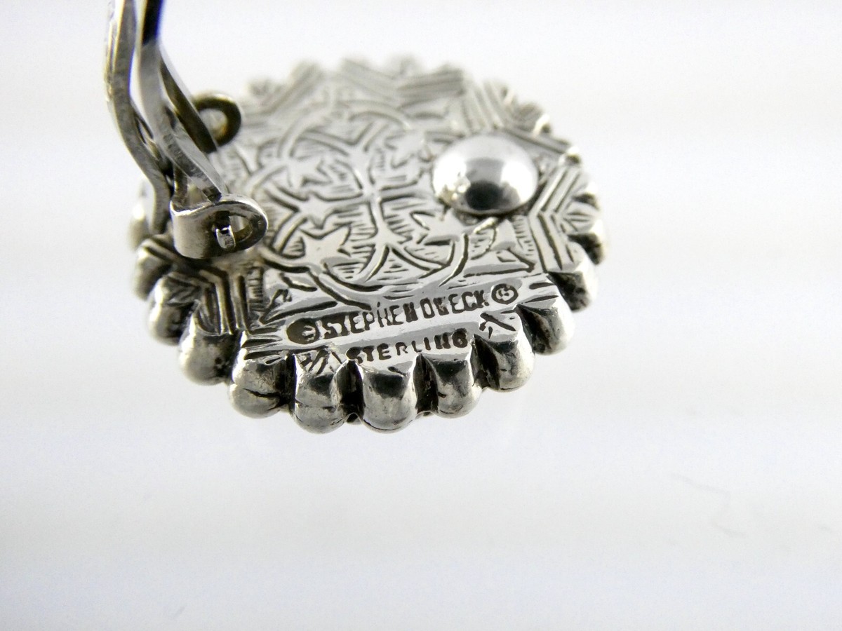Stephen Dweck Sterling Silver Carved Chinese Symbol Agate Clip on