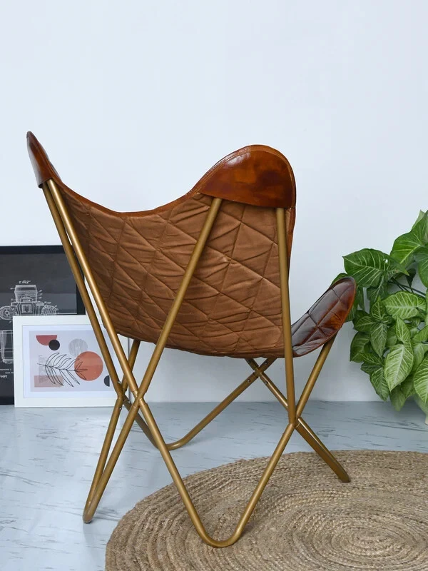 Chaise Papillon En Cuir Authentique Mobilier Industriel Rétro - Photo 4/4