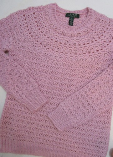 P L Ralph Lauren Open Stitch Pullover Knit Sweater Pink Crew Cuddly - Picture 4 of 10