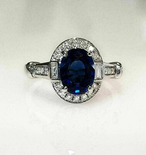 2Ct Blue Sapphire Oval Cut Women's Halo Engagement Wedding Ring Solid 925 Silver