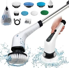 Cordless Electric Spin Scrubber, 8 Brush Heads, Adjustable Handle for Bath &Tile