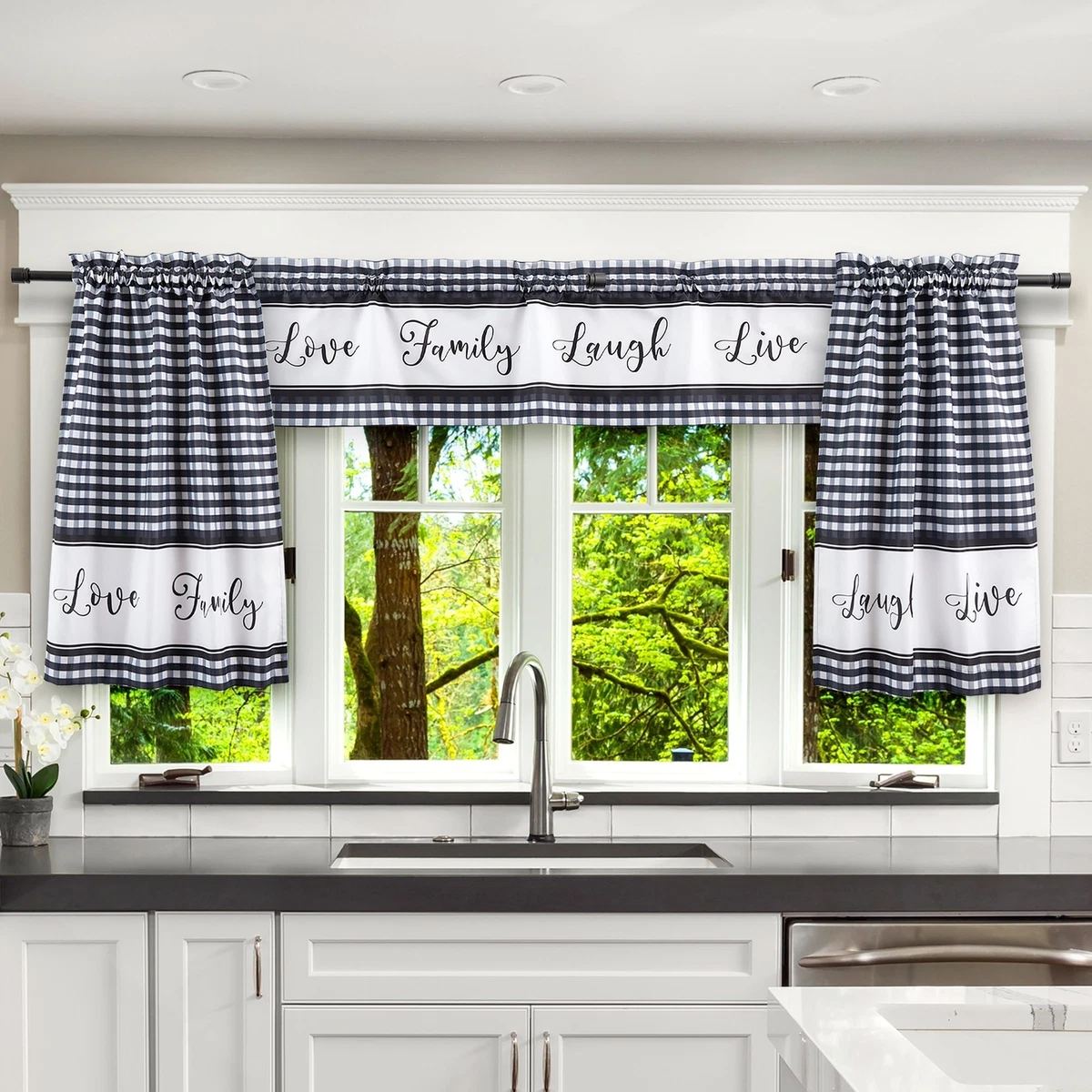 Black and white store curtains for kitchen